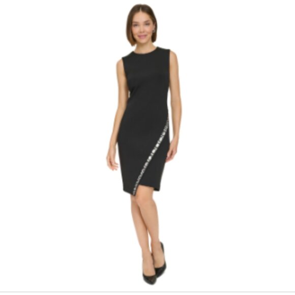 Tommy Hilfiger Women's Gem-Trim Asymmetric Dress - Black - Picture 1 of 3